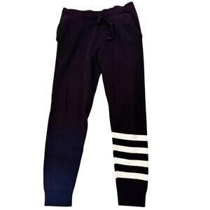 Monrow Knit Cashmere Cotton Blend Mid-Rise Striped Leg Joggers, Black White, S